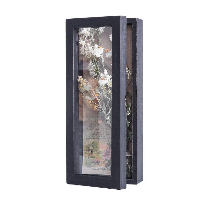 Freezing point Shadow Box Frame 5x125 Shadow Box Pin Display Case Cabinet Picture Frame with Linen Back Memorabilia Awards Medals Bouquet Badge Wedding Memory Box for Keepsakes Black Small Narrow