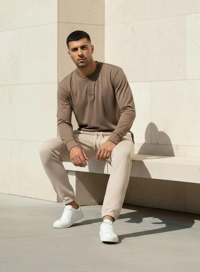 Love Pangolin BROWN Love Pangolin Men Henley Neck T shirt for Men | Best Price UAE