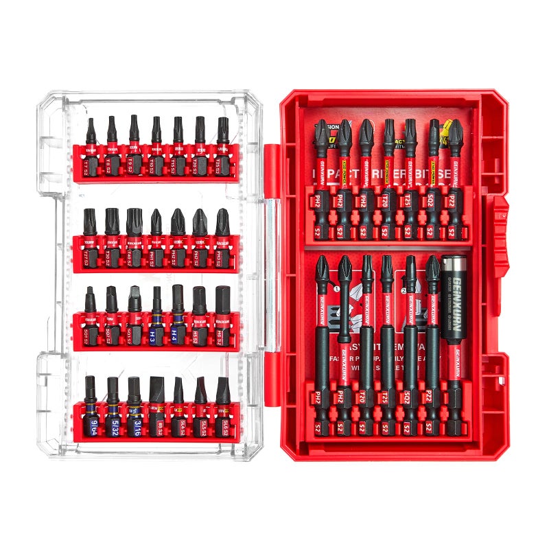Geinxurn 42Pieces Impact Screwdriver Bits Set, Magnetic S2 Steel Phillips/Slotted/Square/Torx Insert Power Bits Tips, Impact Bit Holder with Red Storage Box Case - Image 1