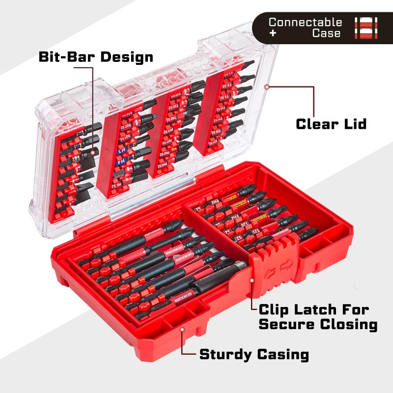 Geinxurn 42Pieces Impact Screwdriver Bits Set, Magnetic S2 Steel Phillips/Slotted/Square/Torx Insert Power Bits Tips, Impact Bit Holder with Red Storage Box Case - Image 3