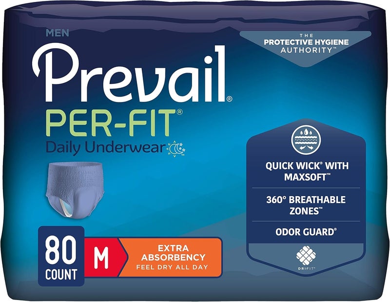 Prevail PerFit for Men Daily Protective Underwear Pullup Disposable Adult Diaper for Men Extra Absorbency Medium 80 Count 4 Packs of 20 - Image 1