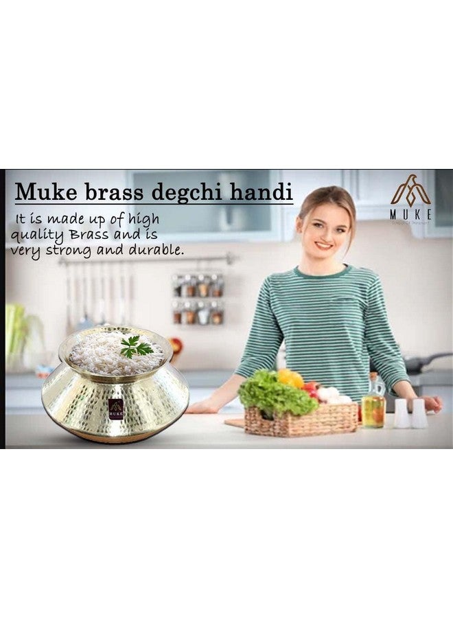MUKE Handmade Hammered Polished Pure Brass Water Pot Degchi Handi cookwere Indian Brass Cooking Vessel Color Golden Capacity 3.5 Liters Pack of 1 - Image 2