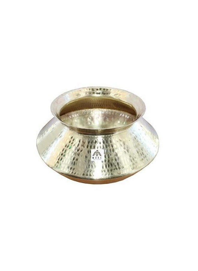 MUKE Handmade Hammered Polished Pure Brass Water Pot Degchi Handi cookwere Indian Brass Cooking Vessel Color Golden Capacity 3.5 Liters Pack of 1 - Image 1