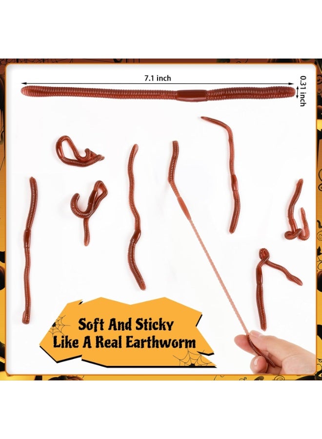 20 Pcs Fake Earthworm - Soft Stretchy Rubber Earthworm Lifelike Plastic Worm Trick for Halloween April Fool's Day Party Decoration, 7 Inch - Image 2