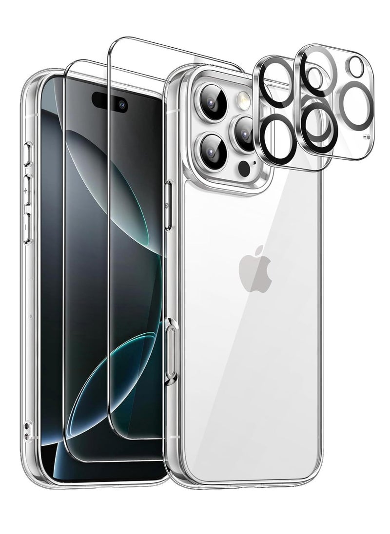 BORTONY iPhone 16 Pro Case with 2 Pack Tempered Glass Screen Protectors and 2 Camera Lens Protectors, Non-Yellowing Shockproof Protective Case Cover for Apple iPhone 16 Pro 6.3 inch  - Image 1