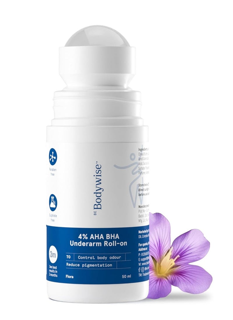 Be Bodywise - Deodorant 4 Percent AHA BHA UnderArm Roll on 2 Percent Lactic Acid 1 Percent Mandelic Acid 1 Percent Salicylic acid Prevents Body Odour Pigmentation Kills Bacteria for Radiant Underarm Long Lasting 50ml - Image 1