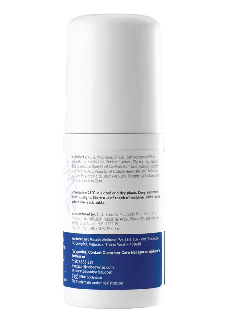 Be Bodywise - Deodorant 4 Percent AHA BHA UnderArm Roll on 2 Percent Lactic Acid 1 Percent Mandelic Acid 1 Percent Salicylic acid Prevents Body Odour Pigmentation Kills Bacteria for Radiant Underarm Long Lasting 50ml - Image 1