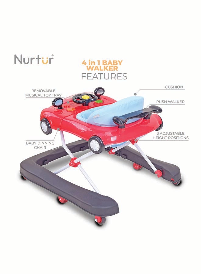 Nurtur 4 In 1 Baby Multi Walker-rocking Function- Music - 5 Height Adjustment- feeding table, car mould, easy fold - Multi - Image 4