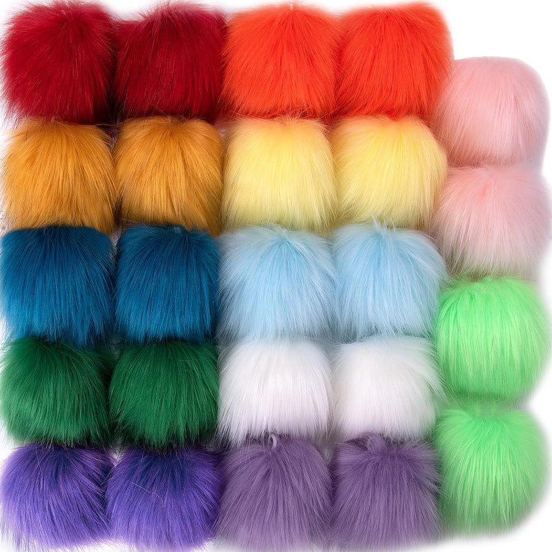 SIQUK 24 Pieces Faux Fur Pom Pom Balls DIY Faux Fox Fur Fluffy Pom Poms with Elastic Loop for Hats Scarves Gloves Bags Accessories12 Colors 2 Pcs for Each Color