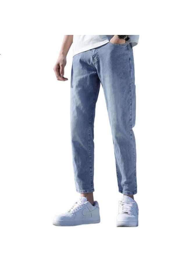 ROMON Men'S Spring Straight-Leg Casual Jeans Loose-Fit Nine-Point Pants Men'S Wide-Leg Pants Blue 30 - Image 1
