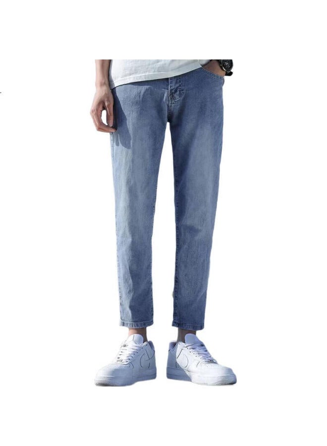 ROMON Men'S Spring Straight-Leg Casual Jeans Loose-Fit Nine-Point Pants Men'S Wide-Leg Pants Blue 30 - Image 3
