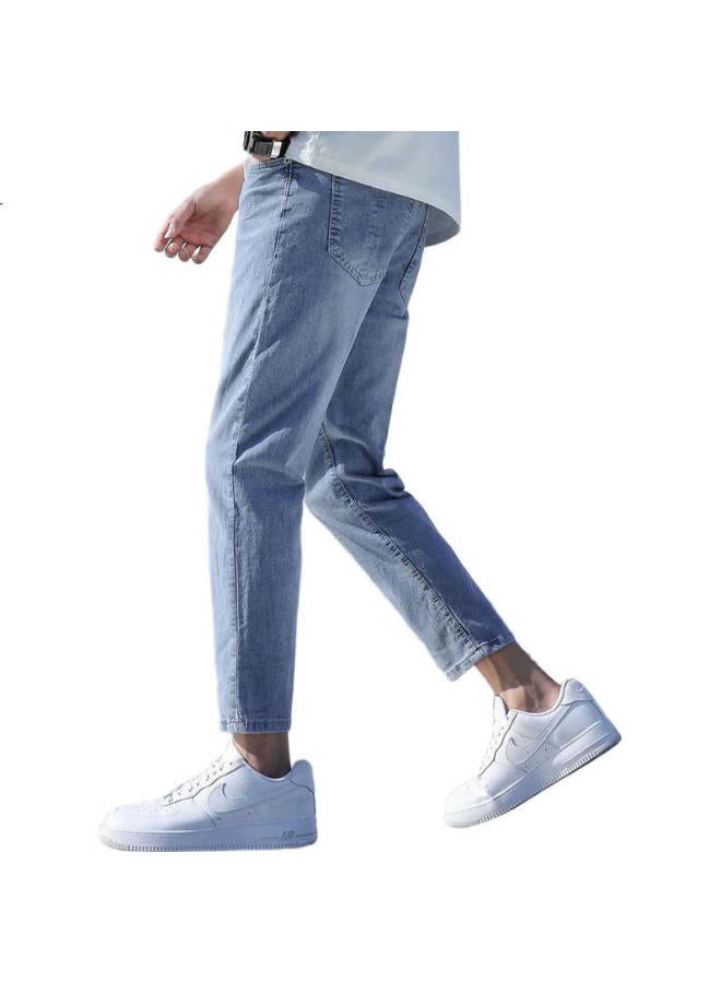 ROMON Men'S Spring Straight-Leg Casual Jeans Loose-Fit Nine-Point Pants Men'S Wide-Leg Pants Blue 30 - Image 2