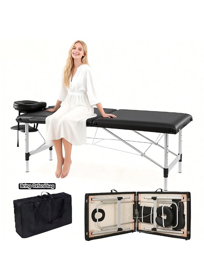 زويهاو طاولة تدليك محمولة، طاولة تدليك قابلة للطي، طاولة سبا للصالونات قابلة للتعديل، طاولة رموش قابلة للتعديل، طاولة الوشم، ارتفاع الإطار من الألومنيوم مع حقيبة حمل - Image 1