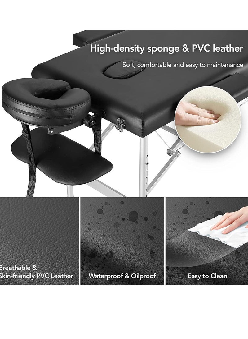 زويهاو طاولة تدليك محمولة، طاولة تدليك قابلة للطي، طاولة سبا للصالونات قابلة للتعديل، طاولة رموش قابلة للتعديل، طاولة الوشم، ارتفاع الإطار من الألومنيوم مع حقيبة حمل - Image 4