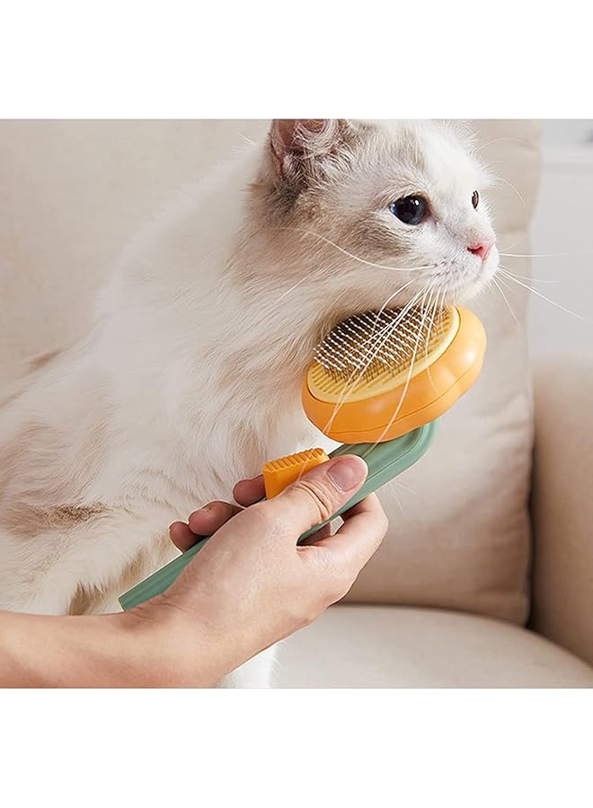 Excefore Pet Self Cleaning Slicker Brush, Cat Massage Comb With Button And Soft Bent Pain-Free Bristles For Shedding And Grooming, Removes Loose Undercoat Gently Tool For Dogs Cats Puppy Rabbit - Pumpkin Color - Image 3