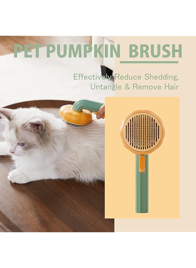 Excefore Pet Self Cleaning Slicker Brush, Cat Massage Comb With Button And Soft Bent Pain-Free Bristles For Shedding And Grooming, Removes Loose Undercoat Gently Tool For Dogs Cats Puppy Rabbit - Pumpkin Color - Image 2