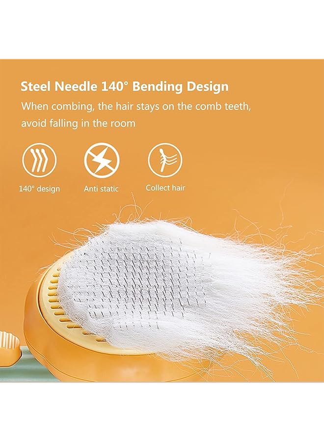 Excefore Pet Self Cleaning Slicker Brush, Cat Massage Comb With Button And Soft Bent Pain-Free Bristles For Shedding And Grooming, Removes Loose Undercoat Gently Tool For Dogs Cats Puppy Rabbit - Pumpkin Color - Image 5