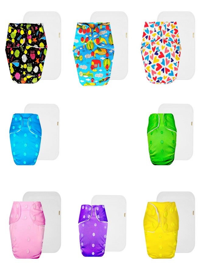 Dumbledo Premium Cloth Diaper with Cotton Insert (Pack of 8) | Dry Feel and Comfortable | Reusable & Washable | Adjustable Snaps | Worry-Free Diapering | 3 Months - 3 Years | Unisex Baby - Image 1