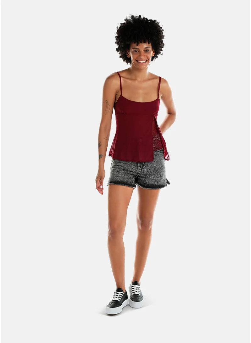 London Rag Acid Grey Side Slit Raw Hem Denim Shorts