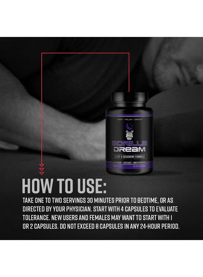 Gorilla Mind Dream Sleep Supplement (120 Capsules) - Nootropic Infused Comprehensive Sleep & Recovery Supplement - GABA, Melatonin, Valerian Root, Magnesium, L-Theanine, Sensoril, Ashwagandha & More - Image 4