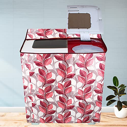 E-Retailer® Polyester Semi Automatic Washing Machine Cover With Zip Enclosure Suitable For 5kg to 8kg (Color-Leaf Pink, Size-33x22x37 Inches) - Image 1