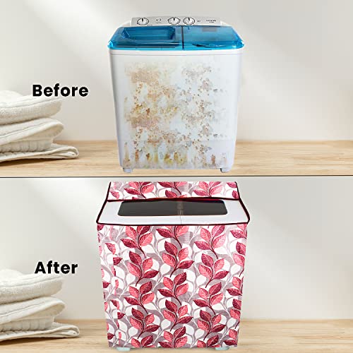 E-Retailer® Polyester Semi Automatic Washing Machine Cover With Zip Enclosure Suitable For 5kg to 8kg (Color-Leaf Pink, Size-33x22x37 Inches) - Image 4