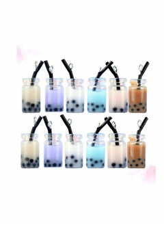 KASTWAVE 12pcs Milk Tea Charms Pendant Keychain Miniature Milk Tea Embellishments Resin Figurine for DIY Earring Jewelry Necklace Craft Keychain Making Accessories Decoration (Mixed Color)  - Image 1