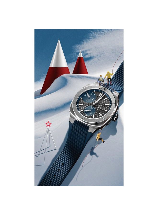 Alpina ساعة أوتوماتيكية للرجال من ألباينر، حزام مطاطي أزرق، قرص رمادي، الطراز: AL-650DGN4AE6 - Image 2