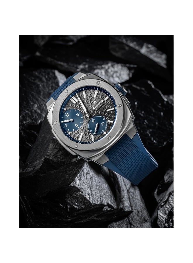 Alpina ساعة أوتوماتيكية للرجال من ألباينر، حزام مطاطي أزرق، قرص رمادي، الطراز: AL-650DGN4AE6 - Image 3
