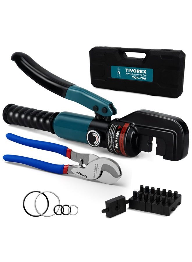 Tivorex Hydraulic Crimping Tool and Cable Cutter, 12 AWG to 00 (2/0), 10 Tons Electrical Terminal Cable Wire Tool Kit with 9 Die Sets - Image 1