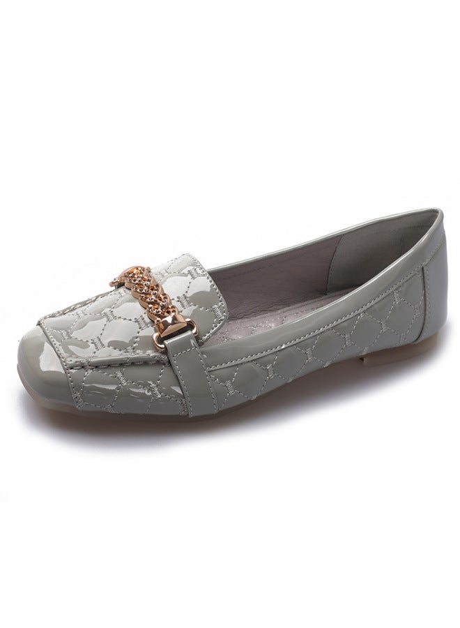 New Color Large And Small Size 33-41-43 Square Toe Flats Comfortable Small Leather Shoes Soft Leather Soft Sole Patent Leather Buckle Embroidery Thread Shoes