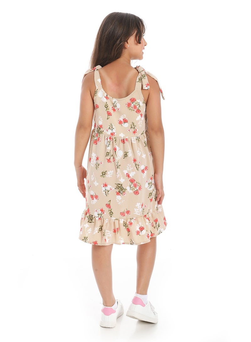 Andora Floral Tie Strap Girls Dress _ Beige, White and Watermelon - Image 4