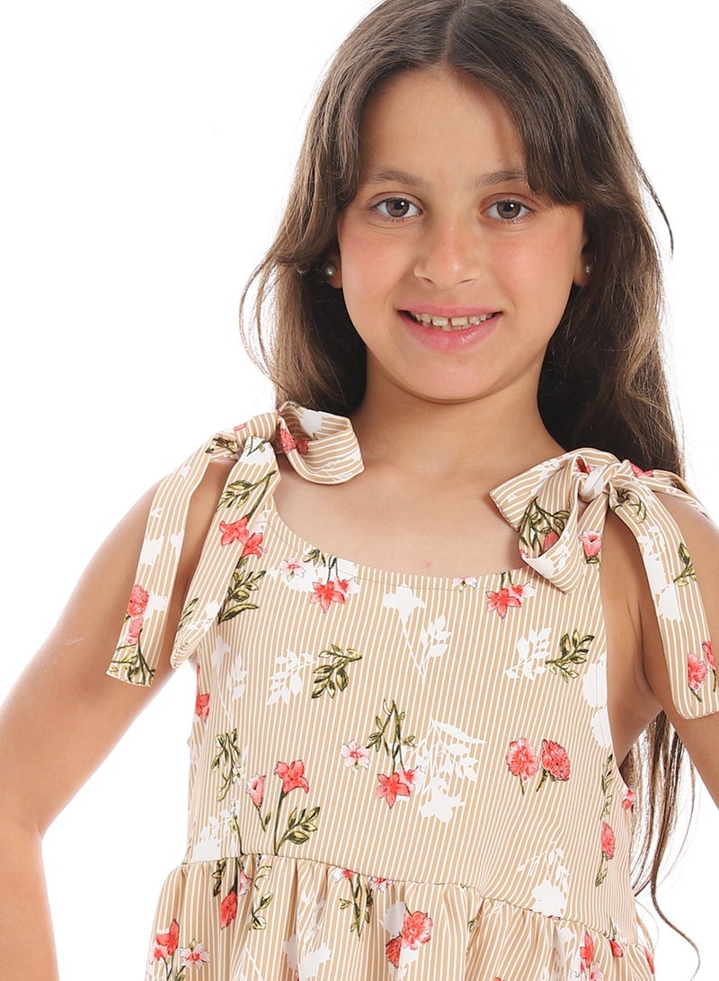 Andora Floral Tie Strap Girls Dress _ Beige, White and Watermelon - Image 5