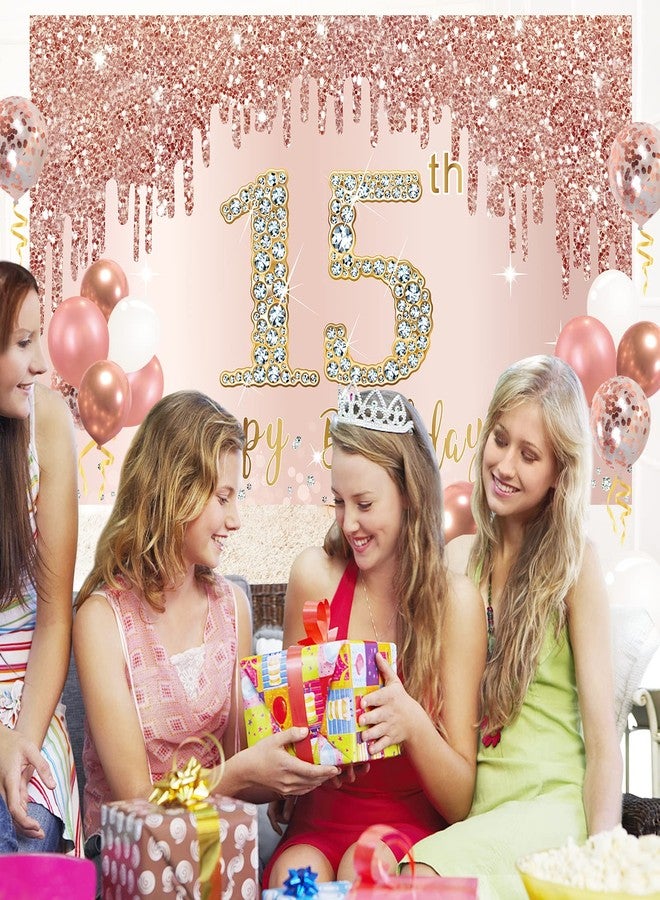 Bumqviy Happy 15th Birthday Banner Backdrop Decorations with Confetti Balloon Garland Arch, Rose Gold 15 Birthday Banner Balloon Set for Girls, Pink 15 Year Old Bday Poster Photo Booth Decor - Image 5