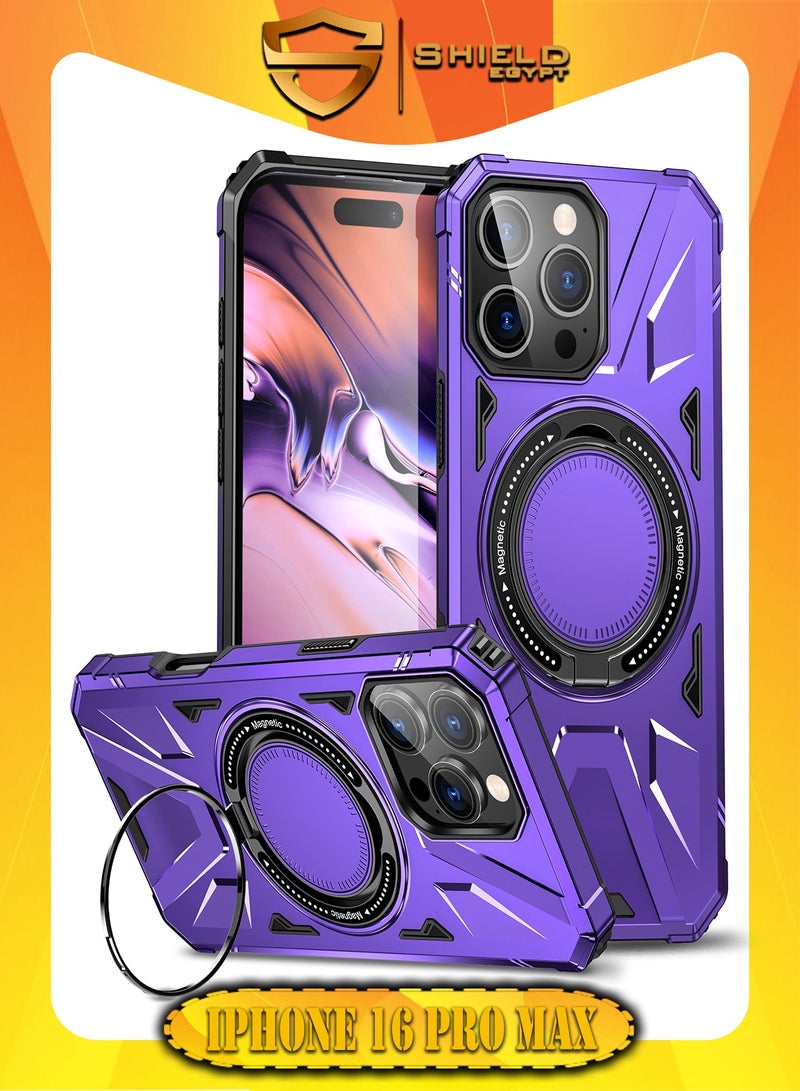 SHIELD EGYPT SHIELD EGYPT For iPhone 16 Pro Max Case Mag-Safe Magnetic Shockproof Phone Case with Ring Holder (Purple)