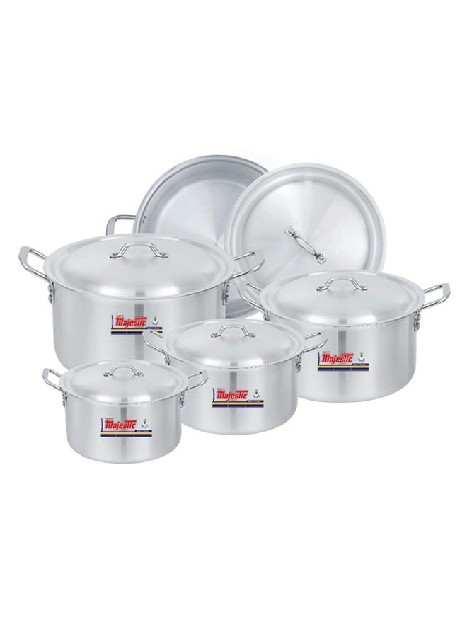 Majestic HOM 2x6 Aluminium Cookware Set – 5 Pcs Cooking & Stock Pot Set with Lids, Sizes 20-30 cm (4-12.5 Ltr), High-Grade Aluminium, Shiny Metal Finish, Dishwasher Safe,Durable Construction - Image 1
