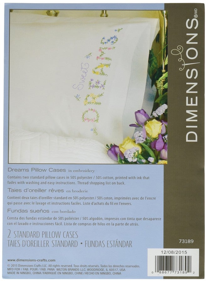 Dimensions DIY Pillow Case Embroidery Kit, Sweet Dreams, 20" x 30", 2 pcs