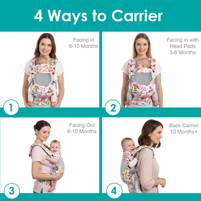 YooxArmor Baby Carrier, Ergonomic, Cozy, Breathable & Lightweight Infant Carriers for 7-66lbs with Lumbar Support, Easy to Wear Hands Free Embrace Toddlers Carrier for 3-36 Months, Floral - Image 5