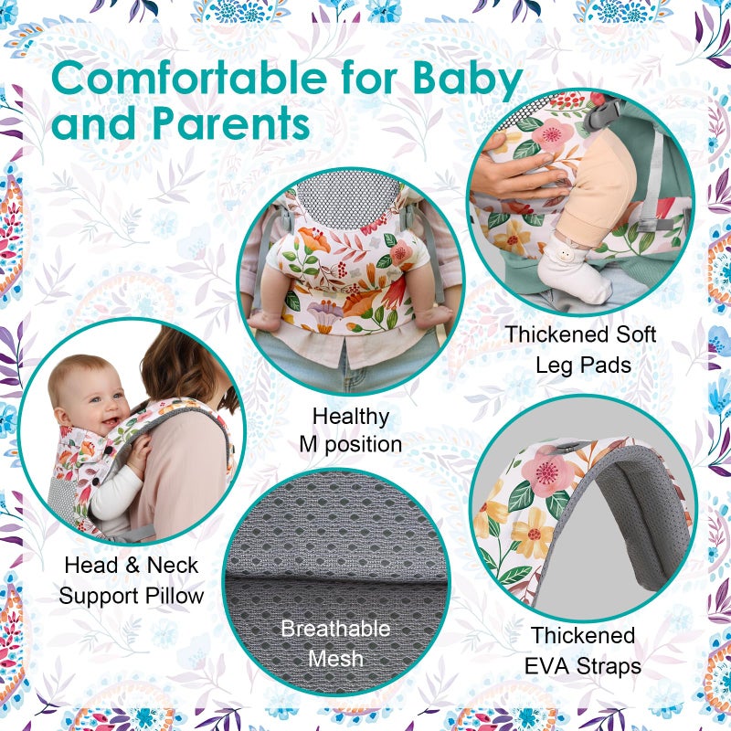 YooxArmor Baby Carrier, Ergonomic, Cozy, Breathable & Lightweight Infant Carriers for 7-66lbs with Lumbar Support, Easy to Wear Hands Free Embrace Toddlers Carrier for 3-36 Months, Floral - Image 3