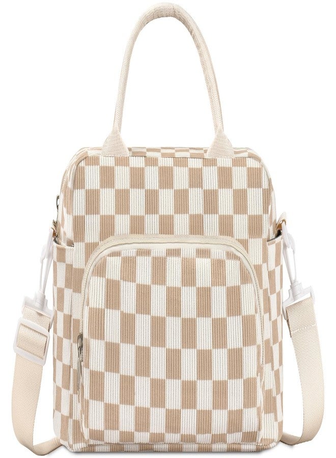 GASSDA Lunch Bag for Women Adult Lager Insulated Lunch Box Cute Cooler Lunch Tote Bags for Work Picnic (Beige-Brown Plaid) - Image 1