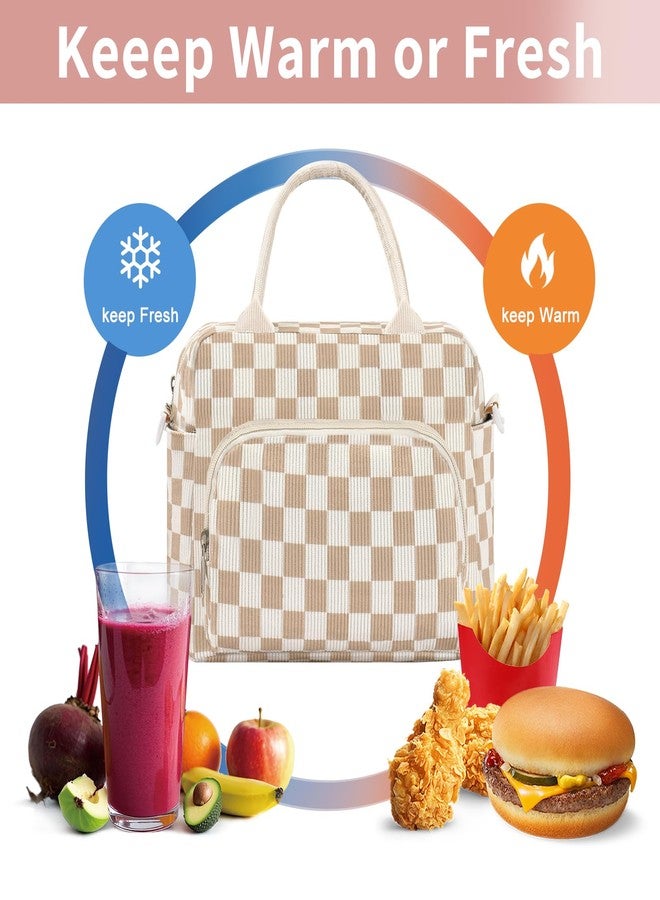 GASSDA Lunch Bag for Women Adult Lager Insulated Lunch Box Cute Cooler Lunch Tote Bags for Work Picnic (Beige-Brown Plaid) - Image 5