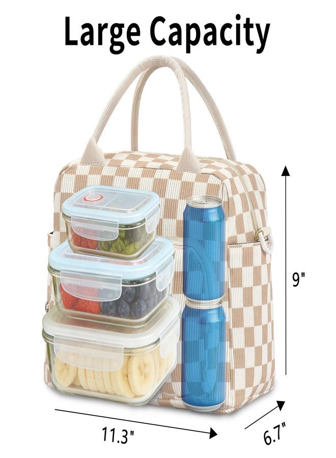 GASSDA Lunch Bag for Women Adult Lager Insulated Lunch Box Cute Cooler Lunch Tote Bags for Work Picnic (Beige-Brown Plaid) - Image 3