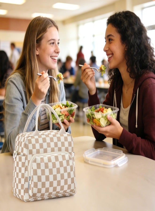 GASSDA Lunch Bag for Women Adult Lager Insulated Lunch Box Cute Cooler Lunch Tote Bags for Work Picnic (Beige-Brown Plaid) - Image 2