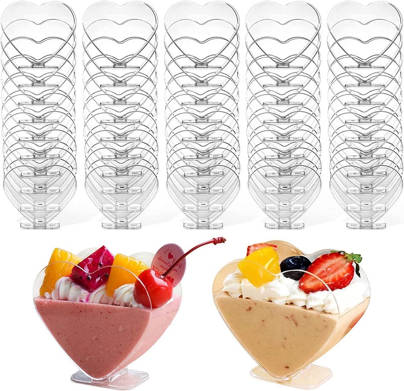 LATERN 50Pcs Plastic Dessert Cups 120ml Heart Shape Dessert Cups Clear Parfait Appetizer Cup Reusable Serving Bowl for Dessert Pudding Mousse Party 76 x 71cm