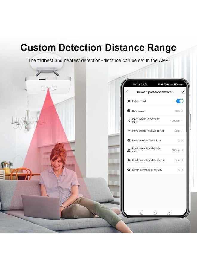 مستشعر وجود بشري ذكي بتقنية رادار mmWave من WiFi مع كشف التنفس والإضاءة، 5.8 جيجاهرتز - Image 3