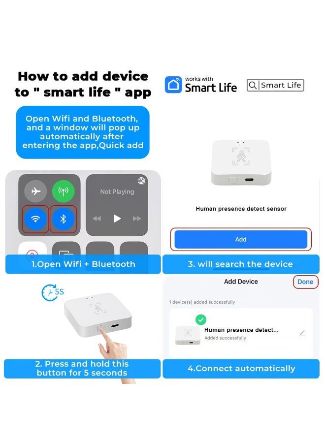 مستشعر وجود بشري ذكي بتقنية رادار mmWave من WiFi مع كشف التنفس والإضاءة، 5.8 جيجاهرتز - Image 5