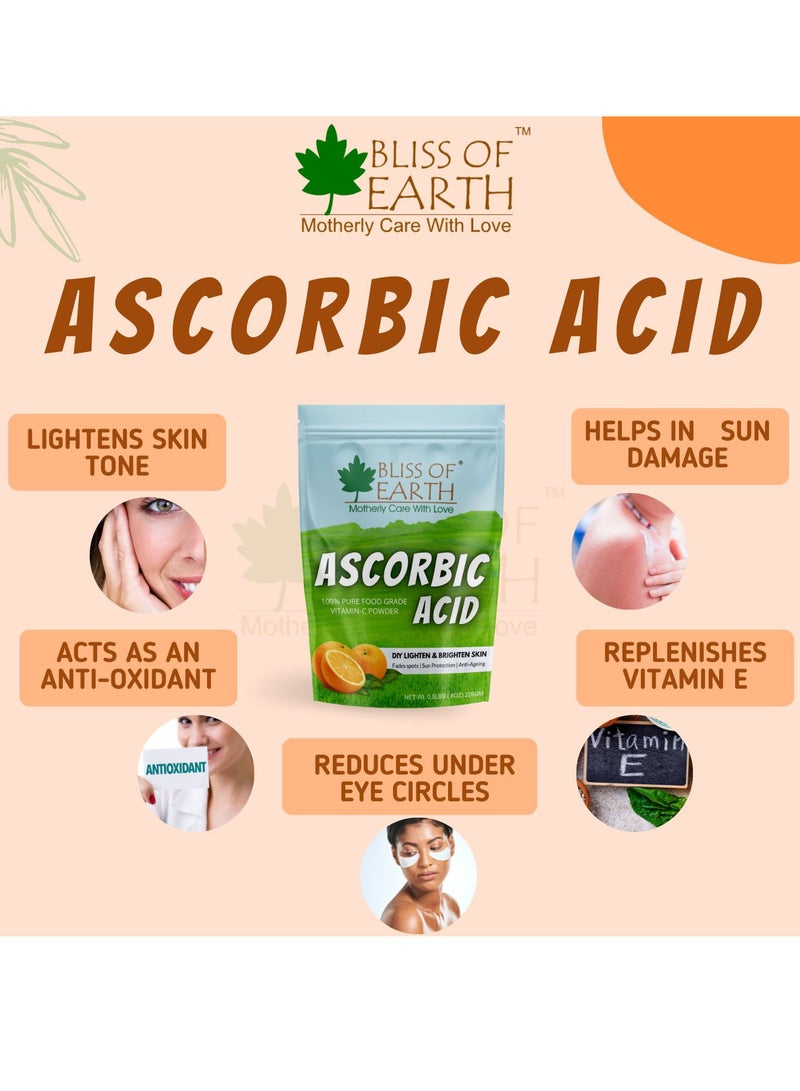 Bliss of Earth 8 oz Ascorbic Acid Powder Pure Food Grade Vitamin C Rich Powder For Skin and Cosmetics 2 x 226g - Image 2