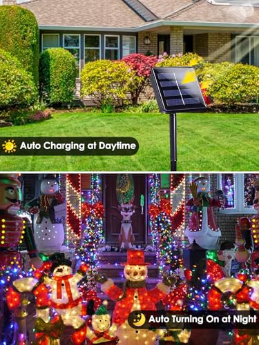 EXF 4pk Multi-Colored Solar Christmas Lights Outdoor Waterproof, 400 LED 132 FT Solar Powered LED String Lights Green Wire with 8 Modes, Solar Fairy Lights for Xmas Tree Party Wedding Garden Decorations - Image 3