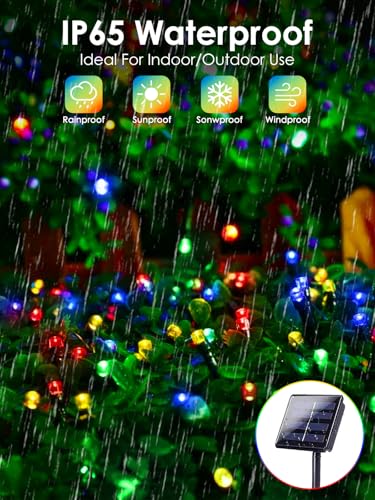 EXF 4pk Multi-Colored Solar Christmas Lights Outdoor Waterproof, 400 LED 132 FT Solar Powered LED String Lights Green Wire with 8 Modes, Solar Fairy Lights for Xmas Tree Party Wedding Garden Decorations - Image 4