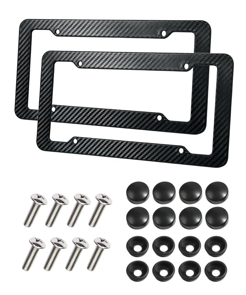 SCUARI 2PCS License Plate Frames,License Plate Cover,Car Accessories Carbon Fiber License Plate Frame,Licence Plate Frame Holder with Fasteners and Screws,Fit for Most America License Plate - Image 1